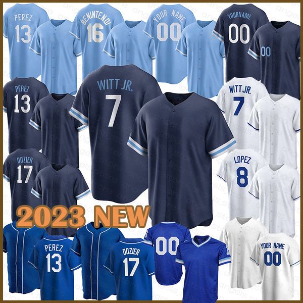 

custom baseball jersey salvador perez bobby witt jr vinnie pasquantino kansas city aroldis chapman lyles brad keller scott barlow carlos her, Blue;black