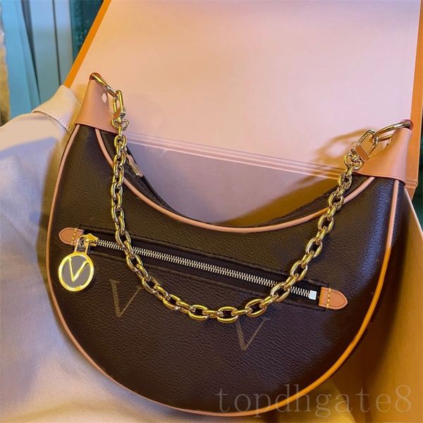 

old flower luxurys handbags half moon designer bag womens travel baguette croissant shape loop famous brown shoulder bag letters decor xb004