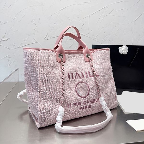 

designer classic c brand tote beach shopping bags cavan deauville chain handle large capacity pink womens two tone luggage luxury handbag ou
