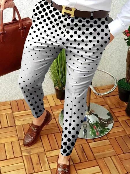 

pants men casual business mid waist zipper suit trousers retro pattern print straight long pants mens spring autumn fashion streetwear, Black