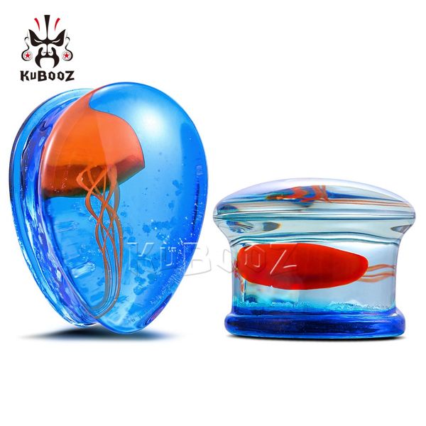 

kubooz glass new glass luminous jellyfish ear expanders plugs tunnels gauges earring body jewelry piercing strechers 28pcs, Silver