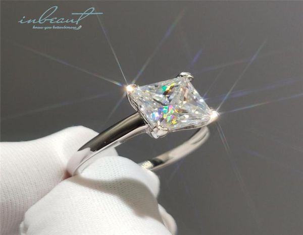 

cluster rings inbeaut 925 silver excellent cut 1 ct d color pass diamond test sparkling square moissanite ring classic 4 claw prin5597293, Golden;silver