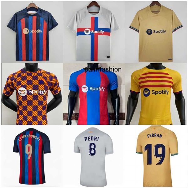 

22 23 24 soccer jerseys lewandowski barca football shirt 2022 2023 ansu fati ferran adama auba pedri gavi f. de jong dest 4xl maillot barcel, Black;yellow