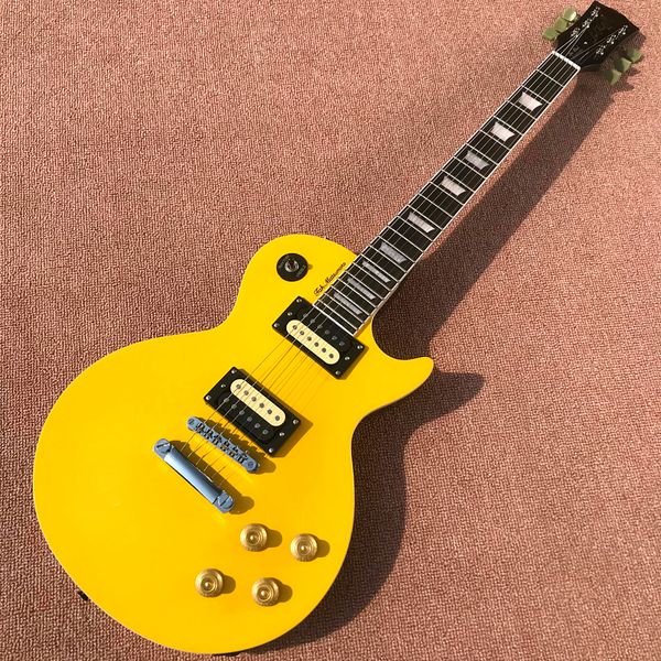 

custom shop, lp standard electric guitar, yellow silver hardware, guitar, ing