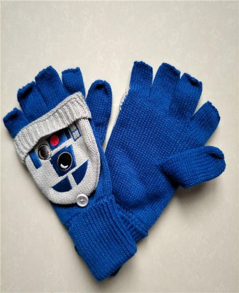 

fashionstormtrooper darth vader robot r2d2 cotton knitting winter warm gloves blue r2d2 mitten fullhalf finger 2 style4323122, Blue;gray