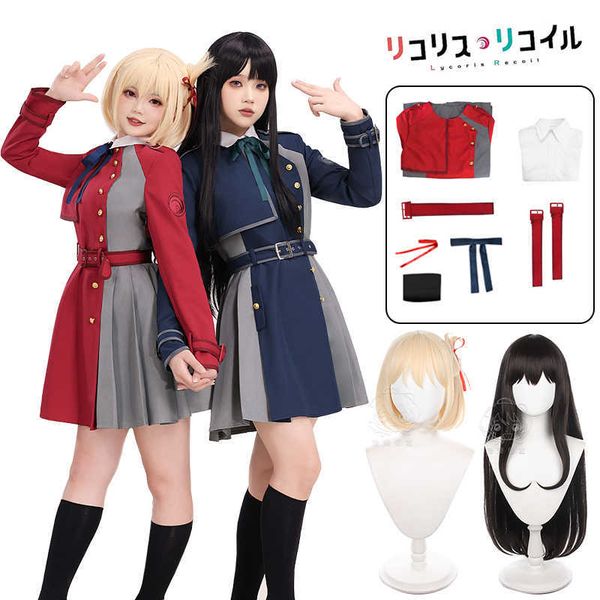 

anime costumes anime lycoris recoil cosplay come nishikigi chisato inoue takina cosplay dress uniform wig suit halloween comes for women z06, Black