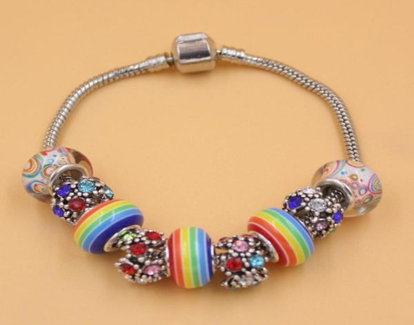 

whole charm bracelets european bead style diy charms rainbow bead bracelet jewelry whole3424076, Golden;silver
