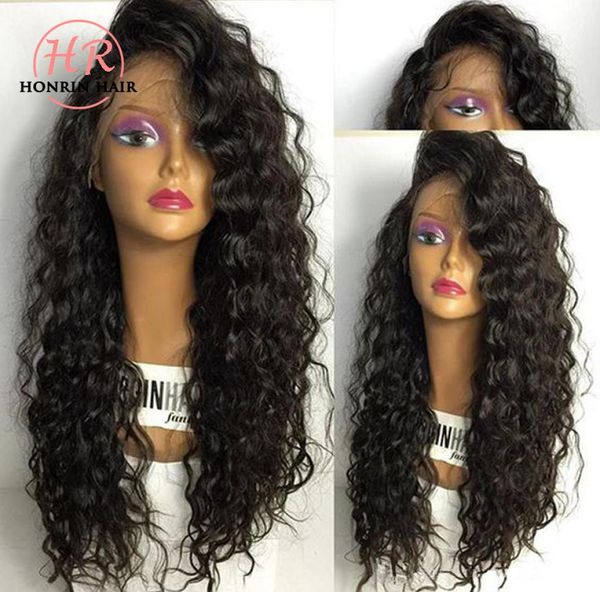 

honrin hair lace front wig deep curly pre plucked brazilian virgin human hair full lace wig 150 density curly wig bleached knots7338812, Black