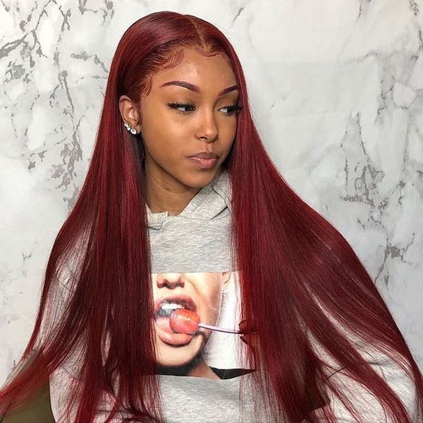 

peruvian straight hair lace front wig human hair wigs 99j burgundy pre-plucked 13x4 colored lace frontal red hair wigs for women, Black;brown