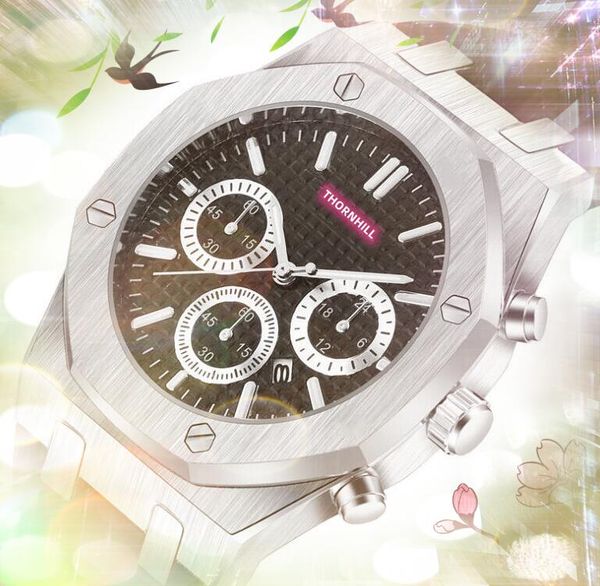 

2024 six three pins mens watches 42mm casual business fashion premium clock stainless steel rubber quartz movement battery scanning tick spo, Slivery;brown