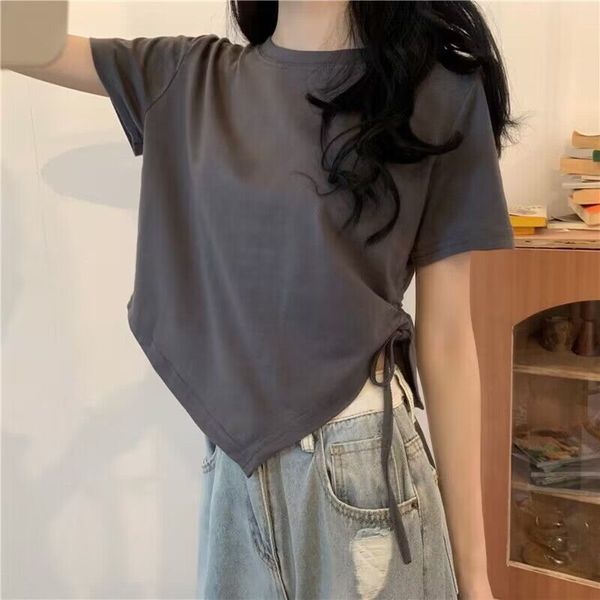 

black/grey soild short-sleeved o-neck women t-shirt summer stretch casual undershirt female all-match street activity crop /-2xl, White