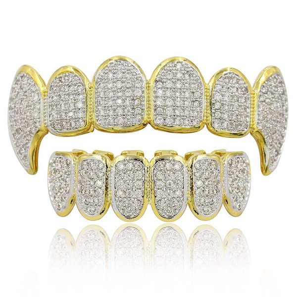 

hip hop full zircon braces dental teeth grillz gold silver grills teeth set fashion jewelry eight 8 tooth six 6 bottom halloween jewelry 126, Black