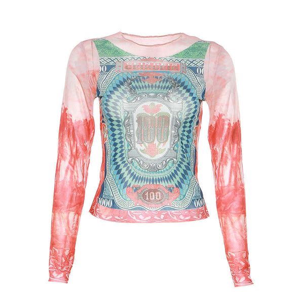 

see kl mesh through graphic print short sleeve t shirt women casual r, White