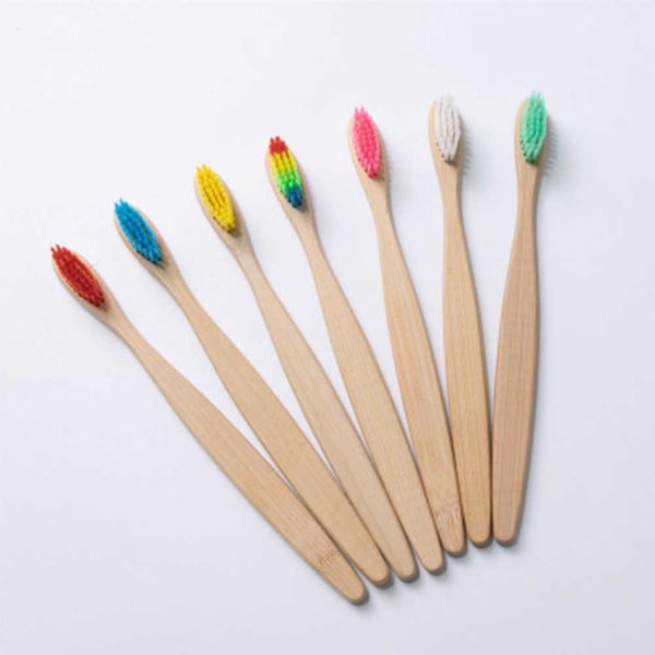 

natural bamboo handle toothbrush rainbow colorful whitening soft bristles bamboo toothbrush eco-friendly oral care cepillo de dientes de bam
