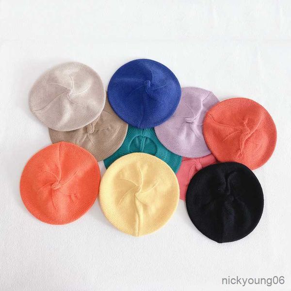 

hair accessories fashion baby hat solid color girls warm vintage knitted kids autumn winter children artist cap, Slivery;white