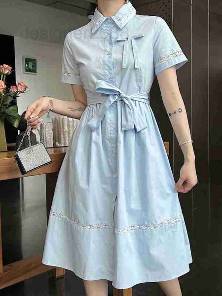 

basic & casual dresses designer lace patchwork lining dress 2023 summer new lapel logo bow high waist a-line for women okhk, Black;gray