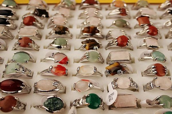

fashion natural stone silver plated rings for women fashion bezel setting whole jewelry bulk ring lots 9151986, Golden;silver