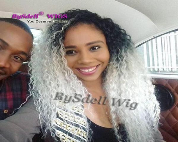 

beauty long curly synthetic hair wig synthetic lace heat resistant front wig kinky curly black ombre silver white lace wigs for bl2074564
