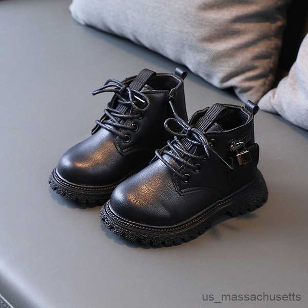 

sneakers children leather boots autumn baby short boots girls winter classic metal lock cotton boots boys style boots, Black;red