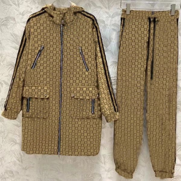 

autumn women's trench coats designer overcoat cooperative version coat womens jacquard hooded mid-length jacket lady khaki windbreak a0, Tan;black