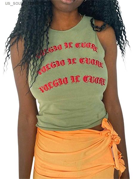 

camis women s fitted cropped tank sleeveless crewneck letter print vest going out 2000s clothes camis l230522, White