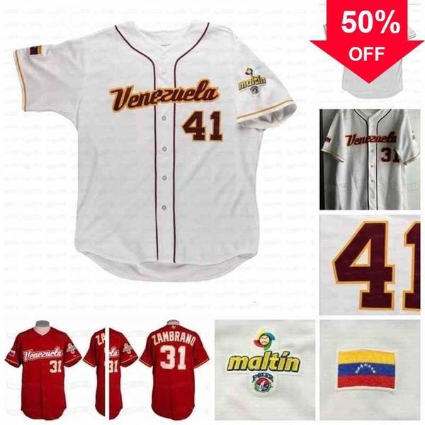 

xflsp glnc202 2006 venezuela world baseball classic jersey 41 victor martinez 31 zambrano white red stitched name number, Black