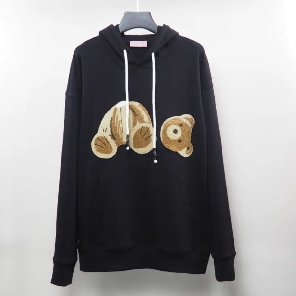 

mens angels designer hoodie flocking towel embroidery guillotine bear hoody hoodies men palms women sweaters fashion hooded sweatshirts size, Black
