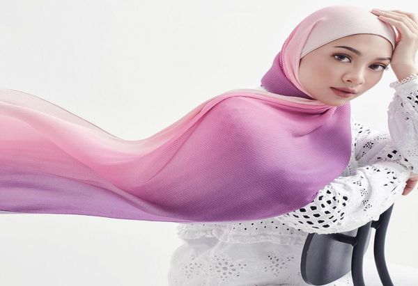 

new2021 design wrinkle bubble chiffon women039s scarf shawl twocolor gradient muslim hijab headscarf lady bandana scarves4081489, Blue;gray