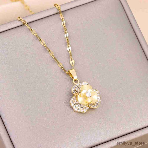 

pendant necklaces new in rotatable sweet rose pendant necklaces for women trendy female stainless steel chain ladies accessories, Silver