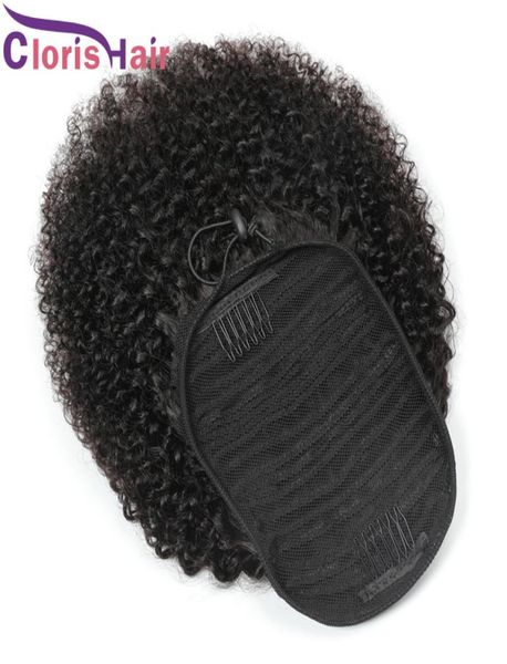 

kinky curly clip ins drawstring ponytail 8quot22quot peruvian virgin human hair ponytail extensions afro curls pony tail for 3897372, Black