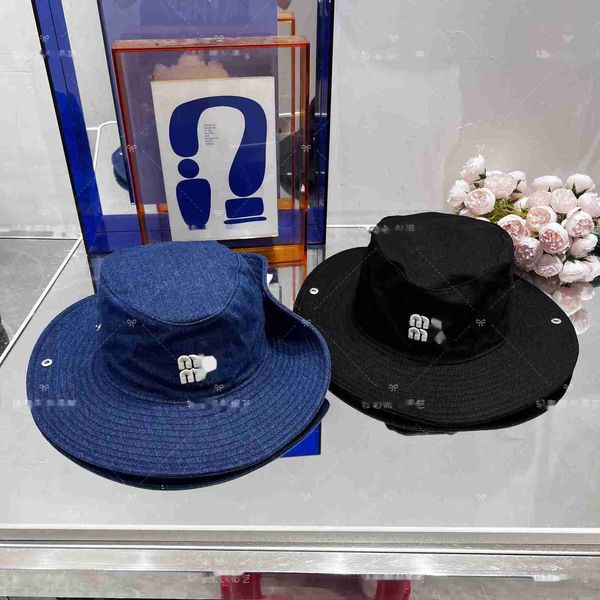 

ball caps designer spring and summer new denim wide brim fisherman hat, simple fashionable couple sunshade high-end display small ins, Blue;gray