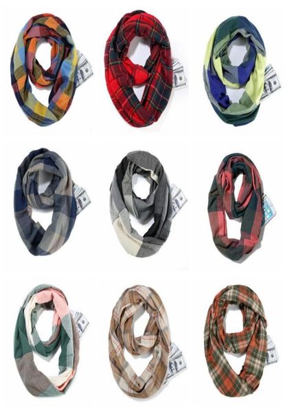 

plaid infinity scarf girls check loop wraps zipper pocket scarves travel winter ring oversized grid lattice shawl pashmina neckchi9600666, Blue;gray