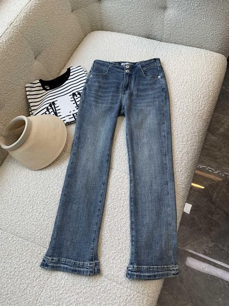 

Women' jeans high-waisted designer straight-through wide leg pants show thin women casual pants Size -L- C3, Blue