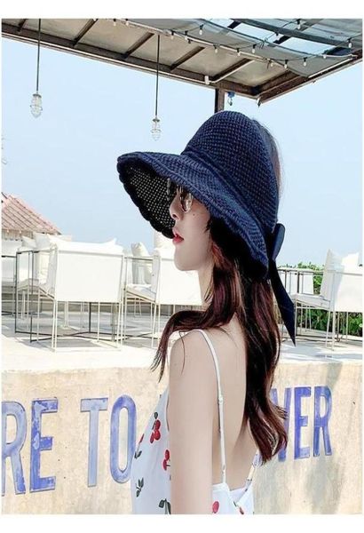 

elegant foldable sun hats for women wide brim adjustable back with a bow summer sombreros ladies beach ua straw visors wmtiny luck1939720, Blue;gray