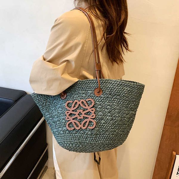 

grass woven bag for women summer large capacity cabbage basket tote handbag seaside vacation beach
