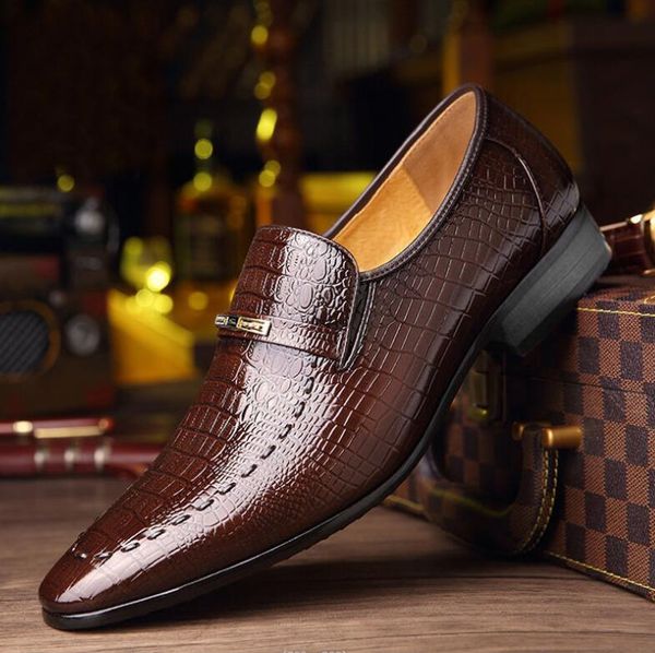 

fashion men formal business dress shoes male casual genuine leather loafers brand designer wedding party flats, Black