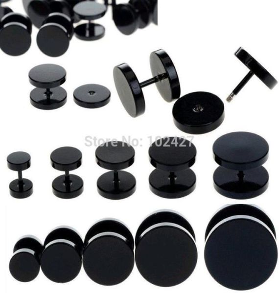 

whole15pc black fake ear plug stud stretcher ear tunnel earring piercing stainless steel body jewelry 614mm6722536, Slivery;golden