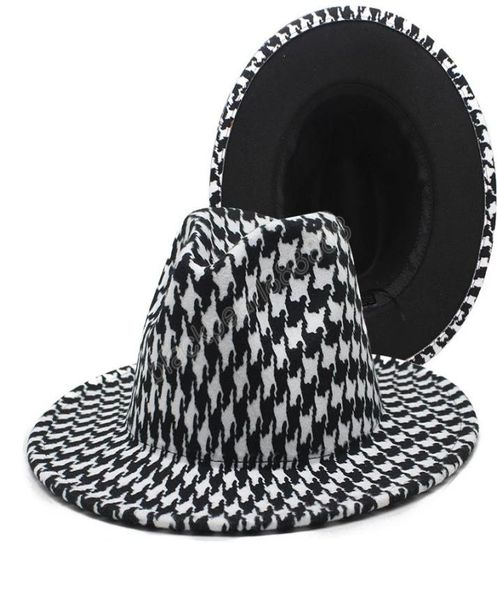 

fedoras winter hats houndstooth plaid patchwork hats for women men felted fedora hat chapeau femme6685454, Blue;gray
