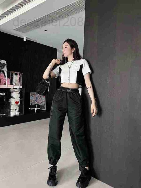 

women's pants & capris designer 2023 summer new double pocket zipper letter ribbon elastic high waist black harlan for women 7wan, Black;white