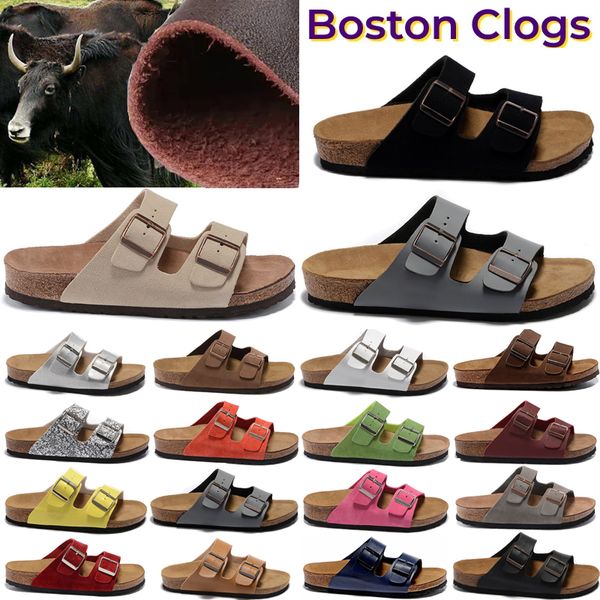

2023 sandals boston clog oiled leather bag head pull cork suede designer slides autumn winter loafers shoes classic tan brown black mens wom