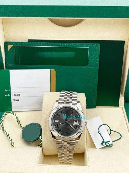

luxury wristwatch brand new men's automatic watches 126300 datejust 41 slate wimbledon dial stainless steel box paper, Slivery;brown