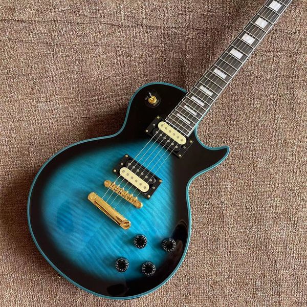 

custom electric guitar blue color tiger flame maple 6 stings guitar rosewood fingerboard mahogany body