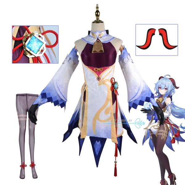 

anime costumes game genshin impact ganyu cosplay come jumpsuit with headwear horn party comes full set for halloween z0602, Black
