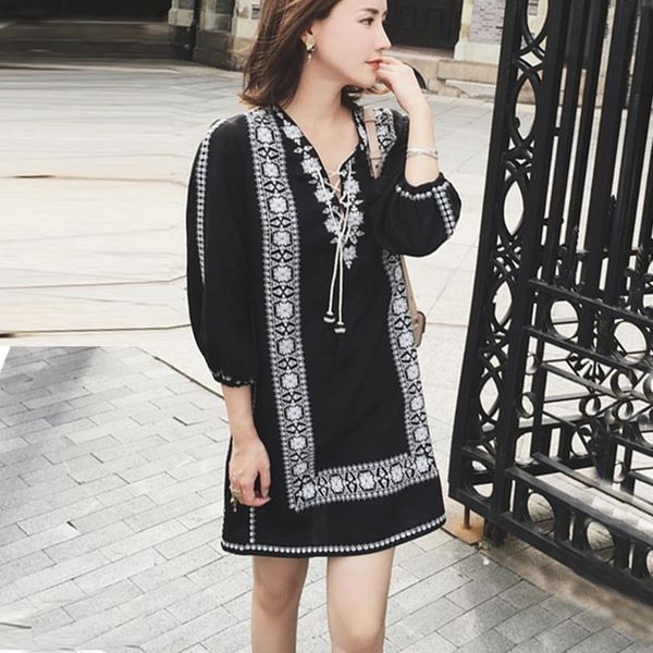

dresses teelynn bohemia women dresses 2020 vintage black cotton floral embroidery mini summer dress beach casual dress boho vestidos, Black;gray