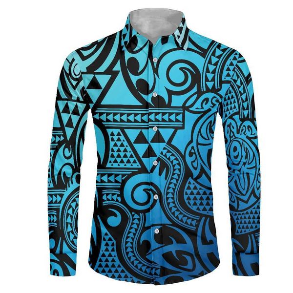 

custom new design casual long sleeve shirts button up large size men's shirts blue polynesian tattoo printed shirt for men ub, White;black