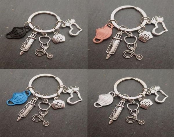 

love nurse hat stethoscope syringe mask keychain alloy key chain women men accessories gift5671791, Silver