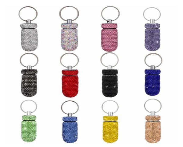 

mini medicine bottle keychain portable waterproof alloy diamond medicine tank storage box2449578, Silver