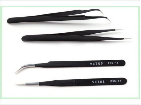 

10pcs x vetus black eyelash tweezers for eyelash extension and cliping diamondcrystal straigtht and curve 1197707