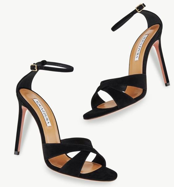 

luxury aquazzuras divine sandal shoes women slingback swirls toecaps pumps pointed toe lady party wedding high heels eu35-43, Black