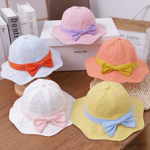 

hair accessories cute bow baby bucket hat summer mesh flower girl sun outdoor uv protection kids fisherman cap, Slivery;white